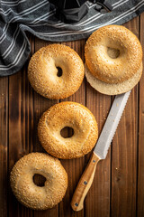 Baked bagel with sesame seeds.