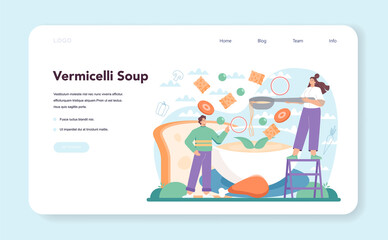 Chicken soup web banner or landing page. Tasty meal and ready dish