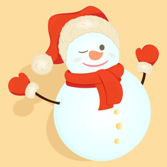 Creative Christmas card with New Year's characters. Snowman, vector illustration. Creative drawing of postcard, sticker, banner. Christmas character