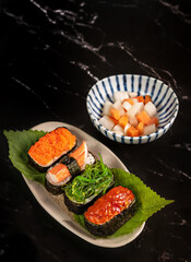 Mixed sushi set on plate