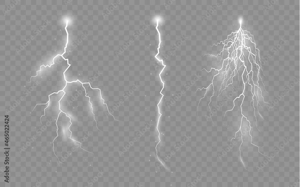 Poster set of zippers, thunderstorm and effect lightning.