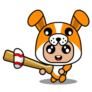 vector cartoon character cute dog animal mascot costume playing baseball