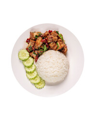Stir-fried meat with chili and basil