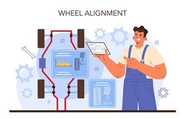 Car tire service. Worker changing a tire of a car. Alignment
