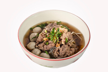 rice noodle soup with pork and vegetables