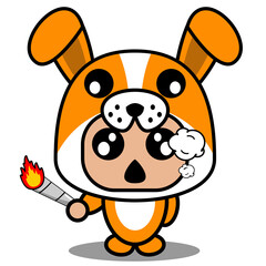 Fototapeta premium vector illustration of cartoon character mascot costume animal cute smoking dog