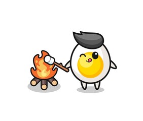 boiled egg character is burning marshmallow