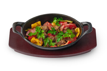 Georgian dish with meat and vegetables isolated on white background