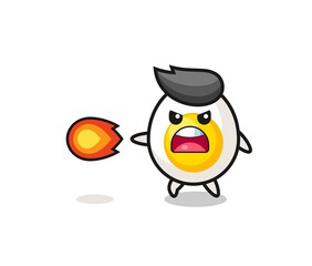 cute boiled egg mascot is shooting fire power