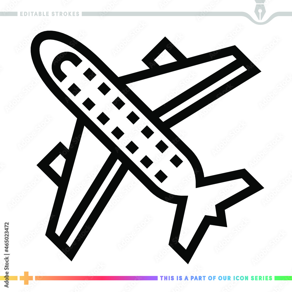 Poster editable line icon of flight path as a customizable black stroke eps vector graphic.