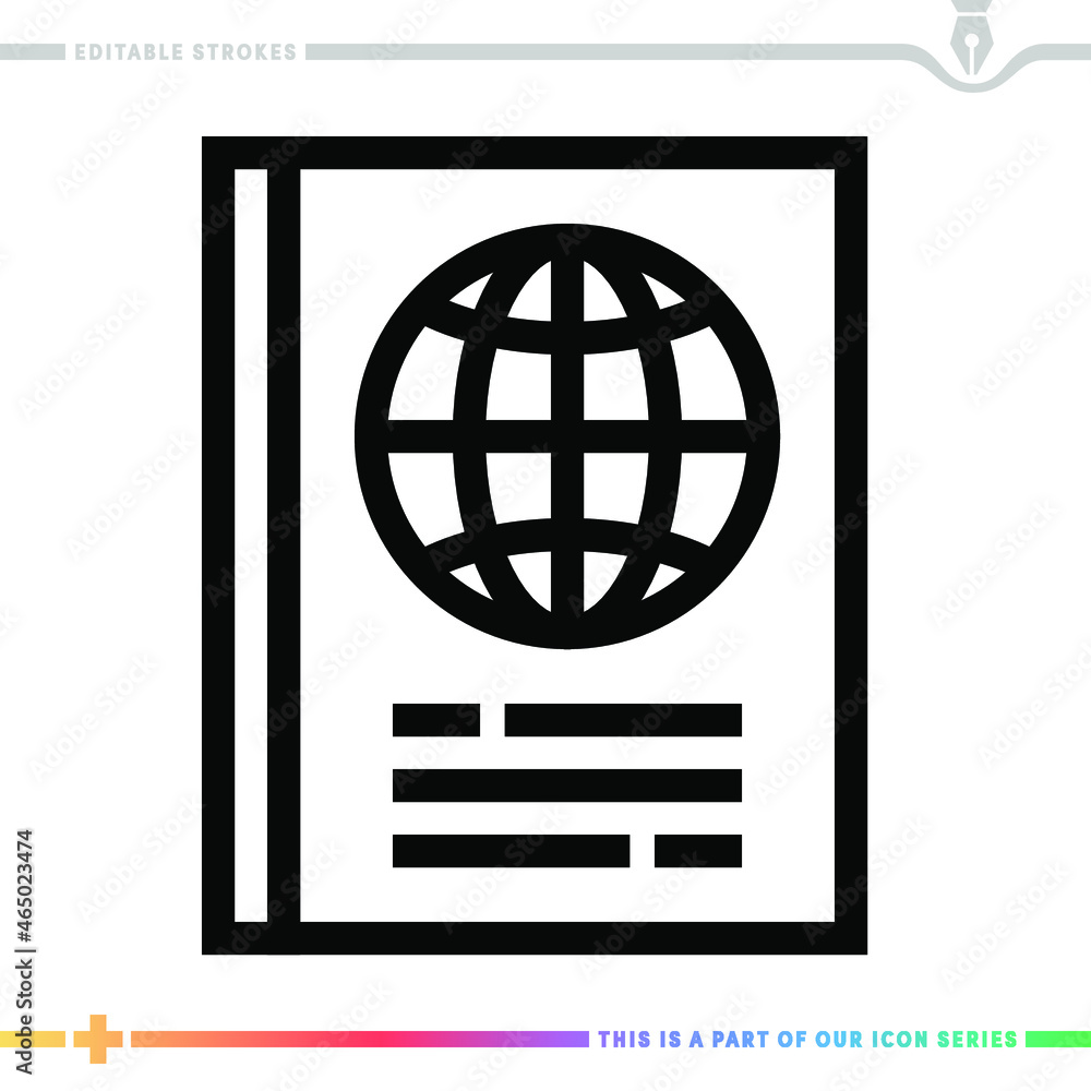 Poster editable line icon of passport services as a customizable black stroke eps vector graphic.
