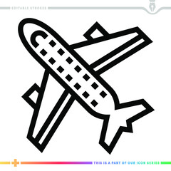 Editable line icon of flight path as a customizable black stroke eps vector graphic.