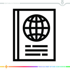Editable line icon of passport services as a customizable black stroke eps vector graphic.