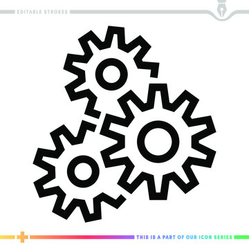 Editable line icon of shifting gears as a customizable black stroke eps vector graphic.