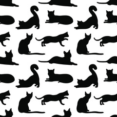 Seamless vector pattern with cats. Cats in different poses and paws. Pattern pets. Children's pattern with cats.