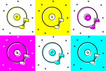 Set Vinyl disk icon isolated on color background. Vector