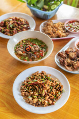 spicy minced meat with mixed vegetables on dish