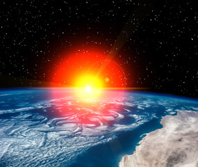 Sunrise  from space. The elements of this image furnished by NASA.