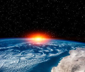 Sunrise  from space. The elements of this image furnished by NASA.