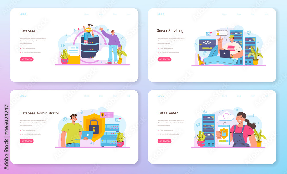 Poster data base administrator web banner or landing page set. manager