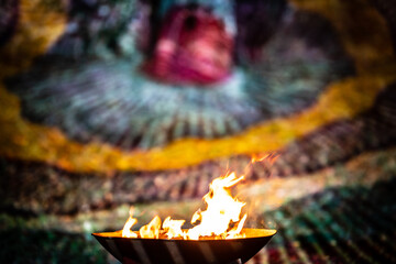 campfire with abstract colorful background