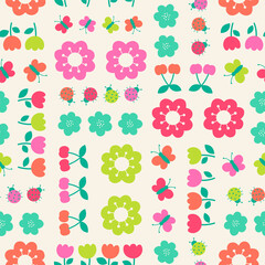 Colorful cute hand drawn floral seamless pattern background.