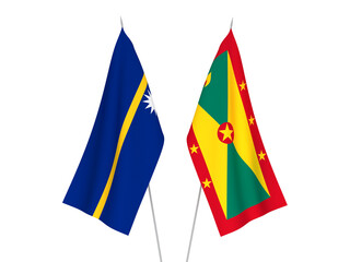 National fabric flags of Grenada and Republic of Nauru isolated on white background. 3d rendering illustration.