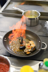 pasta with seafood in the restaurant