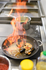 pasta with seafood in the restaurant