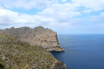 Beautiful seascape overlooking the rocks. Cape Formentor, Mallorca island, Spain