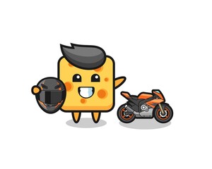 cute cheese cartoon as a motorcycle racer