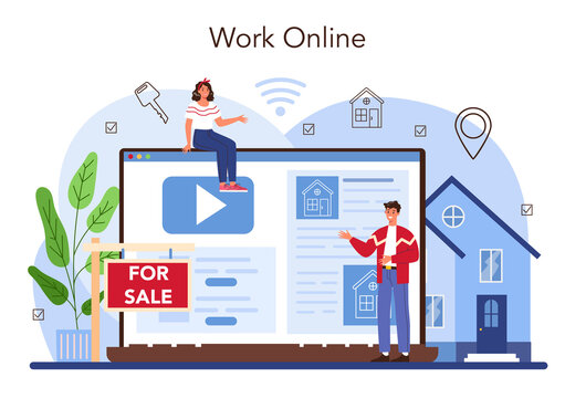 Real estate agency online service or platform. Relocation, a new house