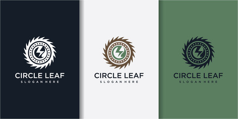 Fototapeta na wymiar Circle saw and leaf logo design concept for company with business card template