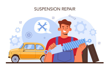 Car repair service. Automobile components got fixed in car workshop