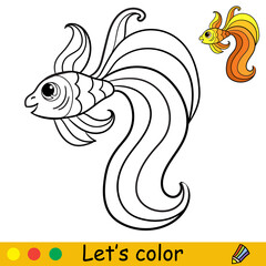 Cartoon cute and funny golden fish coloring