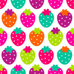 Colorful hand drawn strawberry seamless pattern background.