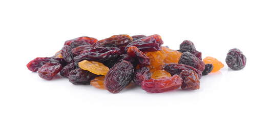 Raisins isolated on white background.