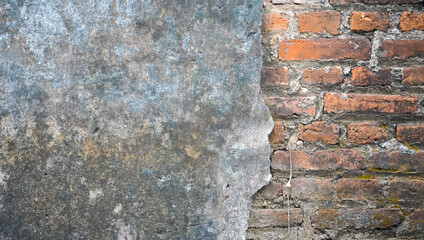 rough wall texture background collection. cracked obsolete concrete and bricks wall on the right. 3d textured background for interior, decoration, wallpaper, etc.