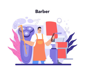 Barber concept. Idea of hair and beard care. Hair cutting process