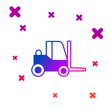 Color Forklift Truck Icon Isolated On White Background. Fork Loader And Cardboard Box. Cargo Delivery, Shipping, Transportation. Gradient Random Dynamic Shapes. Vector