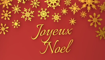 Fototapeta na wymiar Modern French Merry Christmas background with snowflakes on red