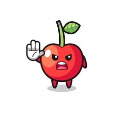 cherry character doing stop gesture