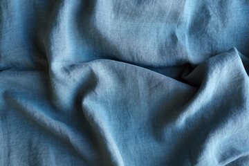 Linen fabric with pleats turquoise color texture