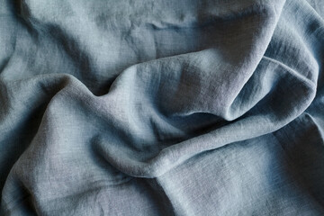 Linen fabric with pleats blue color texture