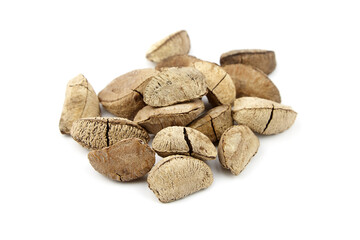 Brazil nuts or Bertholletia excelsa seeds isolated on white