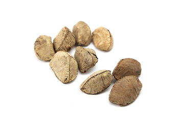 Brazil nuts or Bertholletia excelsa seeds isolated on white