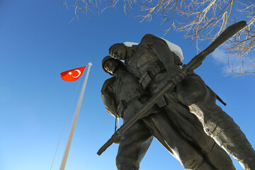 Sarikamis, KarsTURKEY -December 25 2012 : Sarikamis martyrdom monument in Sarikamis with Turkish...