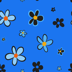 seamless pattern flowers sky print background childrens daisies blue