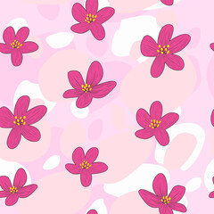 Fototapeta na wymiar seamless pattern sakura brushstroke pink flowers print background