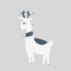 Cute Christmas deer. Vector print in scandinavian style. Hand drawn vector illustration for posters, cards, t-shirts